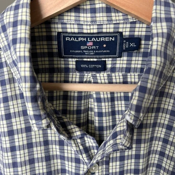 Ralph Lauren Sport Cotton Blue/white/yellow Plaid Longsleeve Button Up XL - Picture 6 of 13